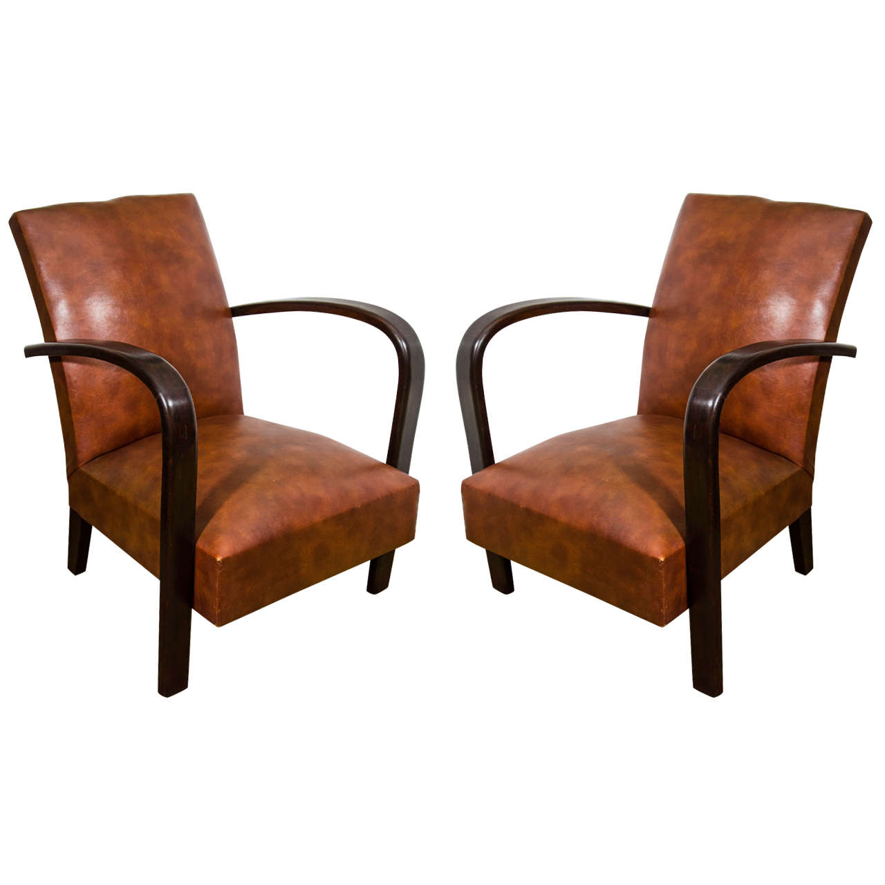 French 1940s Leather Hoop Armchairs